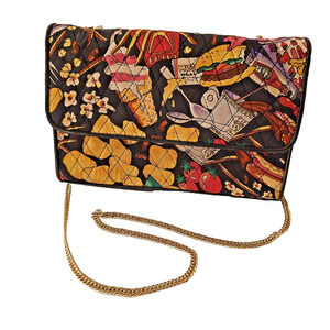 Vintage Nicole Miller 90s Purse Handbag Colorful Junk Food Theme Chain Quilted